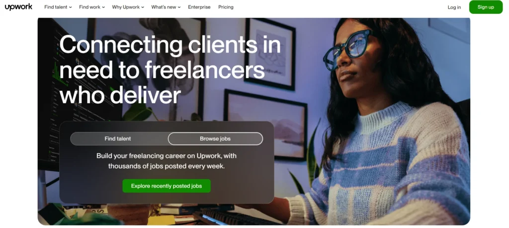 Student building freelancing career remotely on Upwork - one of the best online earning websites for students