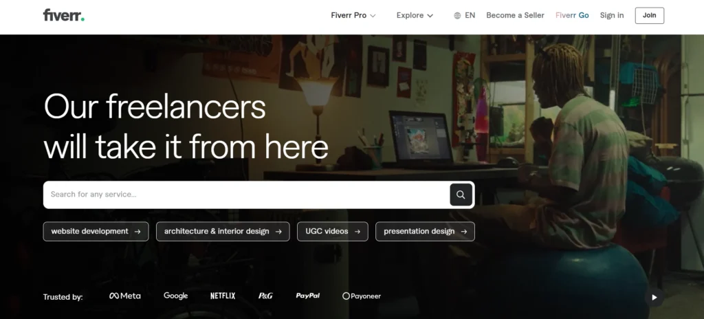 Student exploring freelance opportunities on Fiverr - one of the best online earning websites for students