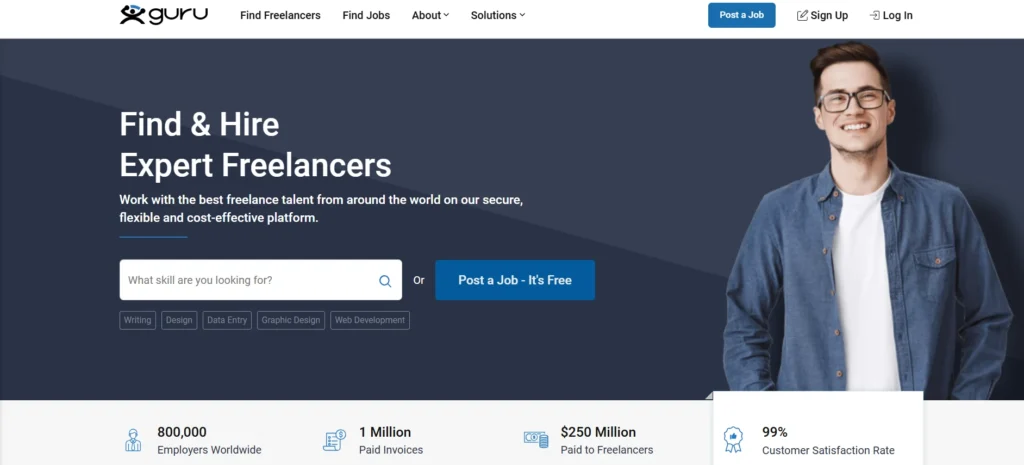 Student earning money online by working remotely with Guru.com - Best online earning websites for students