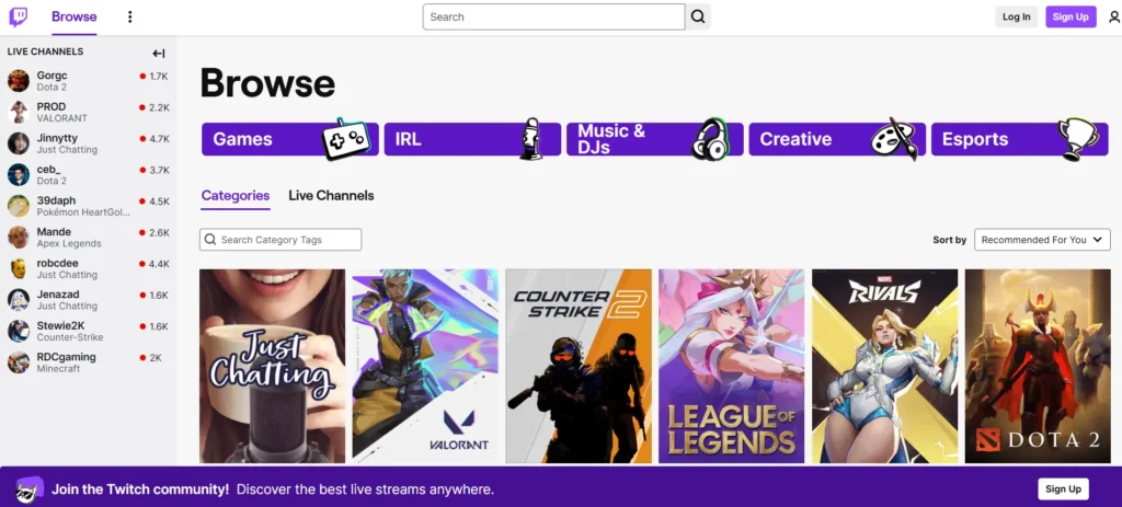 Twitch streaming platform - popular social media earning app in 2025