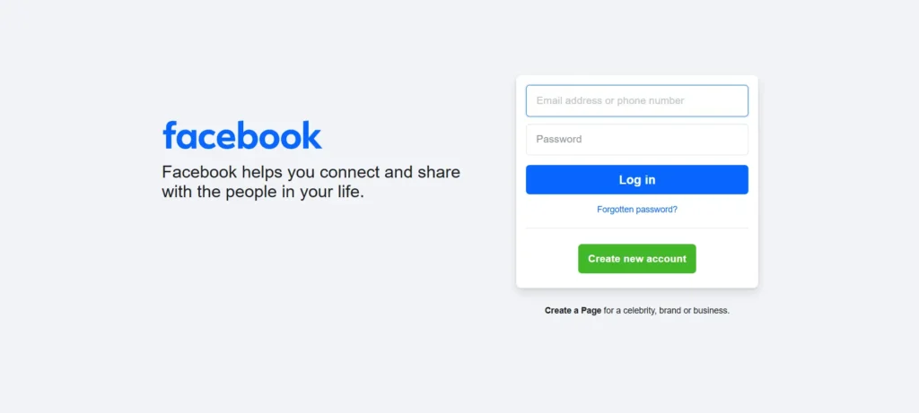 Facebook login page - top social media earning app in 2025