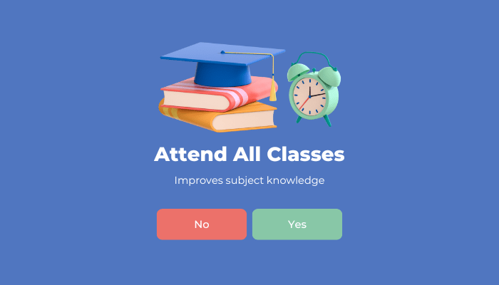 Books with a graduation cap and clock showing the importance of attending all classes in a student's daily routine