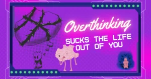 Dark emotional art showing the chaos of overthinking – a brain, shadows, and a lost figure.